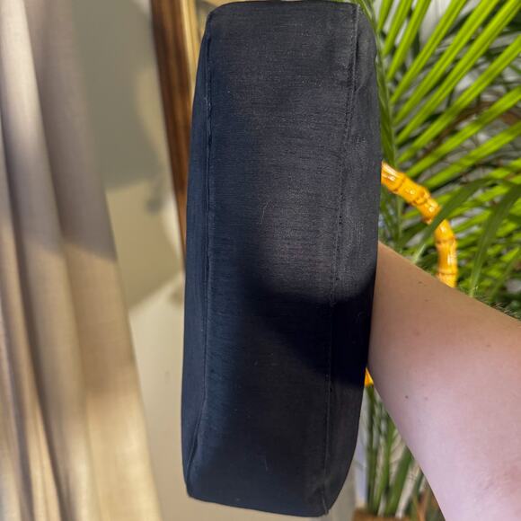 🖤 MONDANI Vintage Y2K Black Bamboo Handle Baguette / Top Handle Purse - Picture 7 of 10